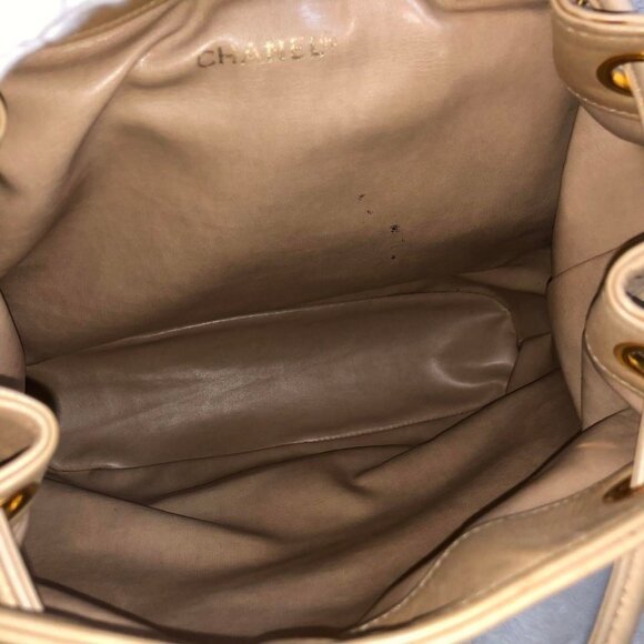 CHANEL CC Vintage Lambskin Beige Gold Backpack Bag Drawstring Chain - Picture 11 of 15